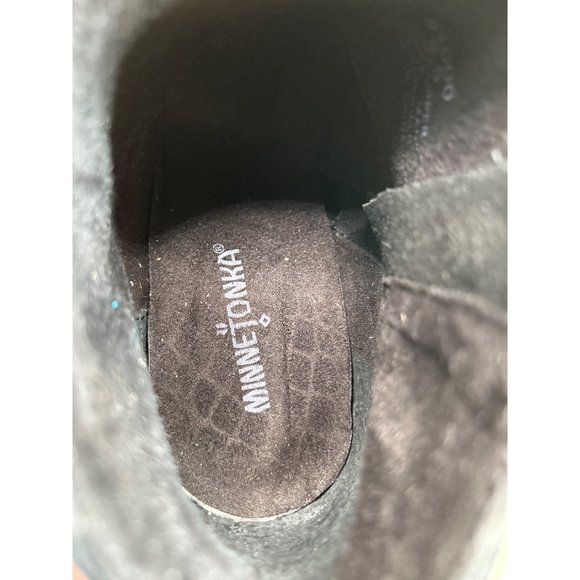 US9.5 NEW Minnetonka Womens Open Toe Bootie Boots Western Suede Black - Picture 5 of 8